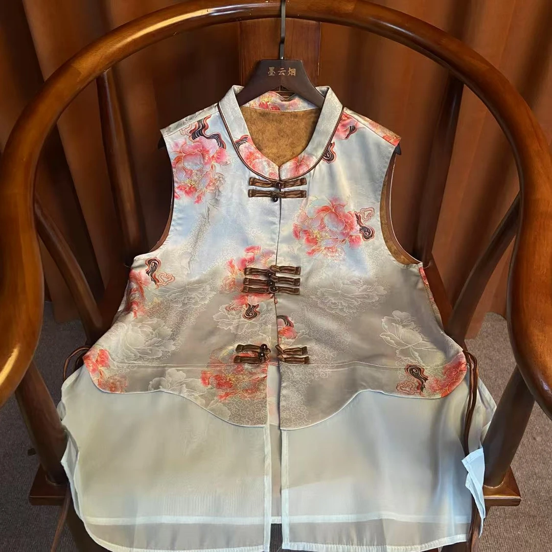 【花尘】 时尚女装背心马夹薄款盘扣无袖马甲新中式中国风女装夏季
