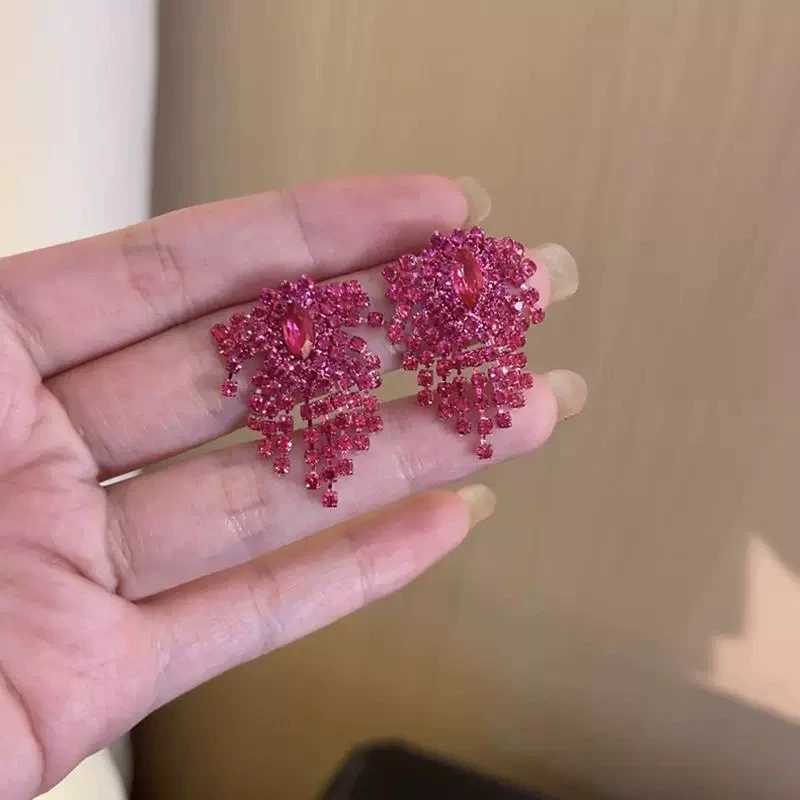 铜合金耳饰 【350】时尚大气玫红耳钉精致个性设计感美拉德耳环耳饰