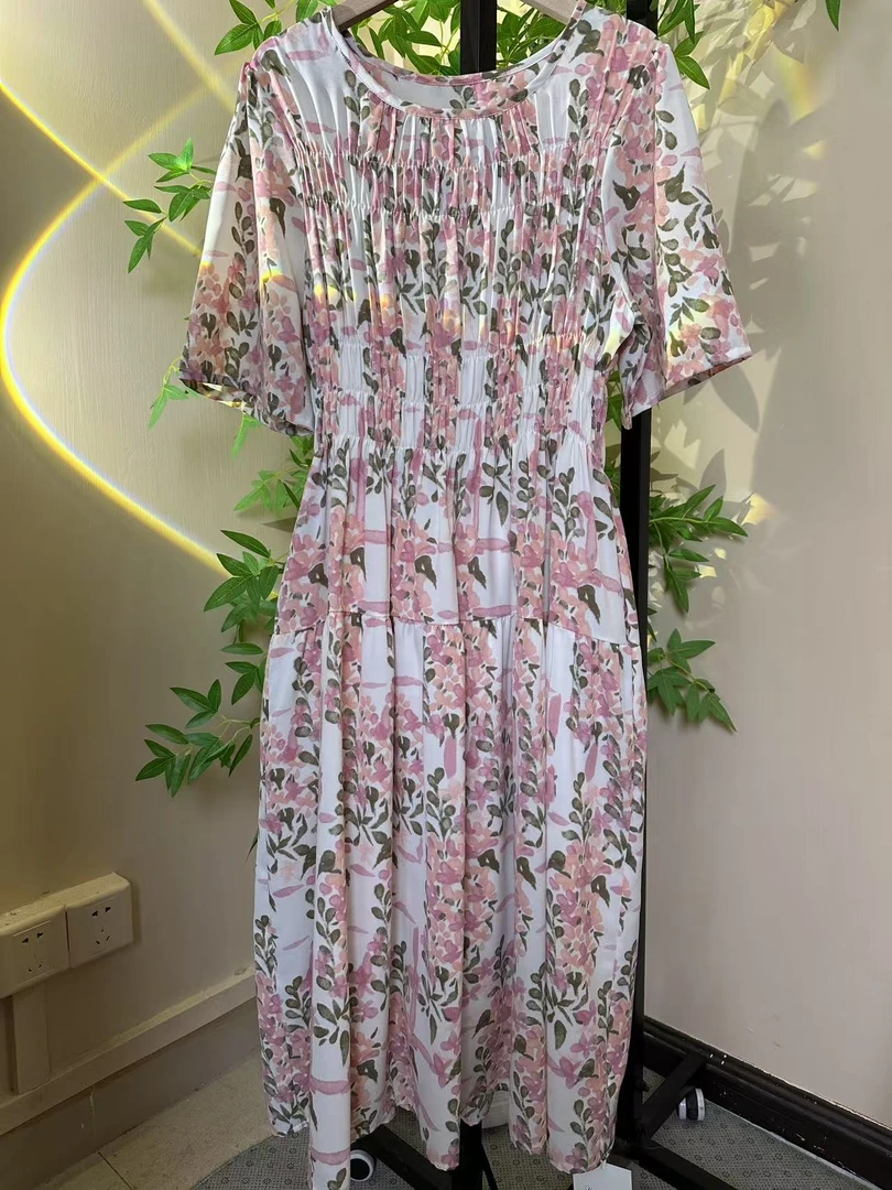 常规吸汗碎花夏季粉红玛丽连衣裙显瘦女装女款清凉（编号201）