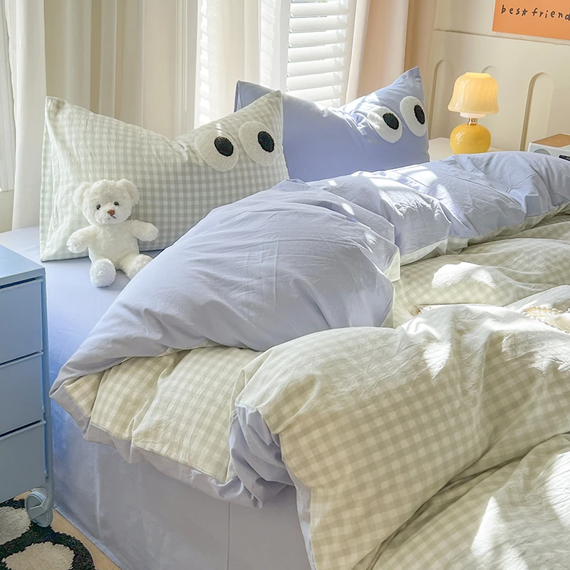 2025款大眼睛水洗云朵棉少女心学生宿舍床单被罩四件套公主风单人