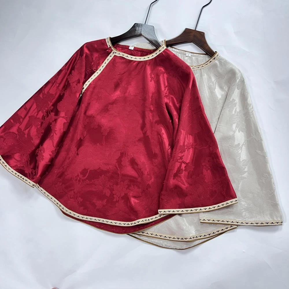 315 圆领国风复古T恤上衣红色拜年服