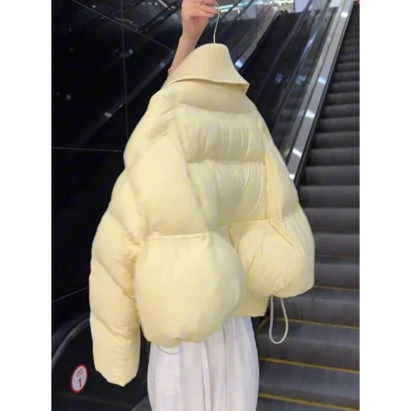 韩系奶黄色减龄短款羽绒服女2025年冬季加厚保暖小个子面包服外套