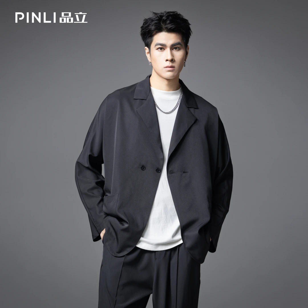 PINLI品立2025秋季新款宽松垂感休闲西装外套男潮牌通勤百搭西服