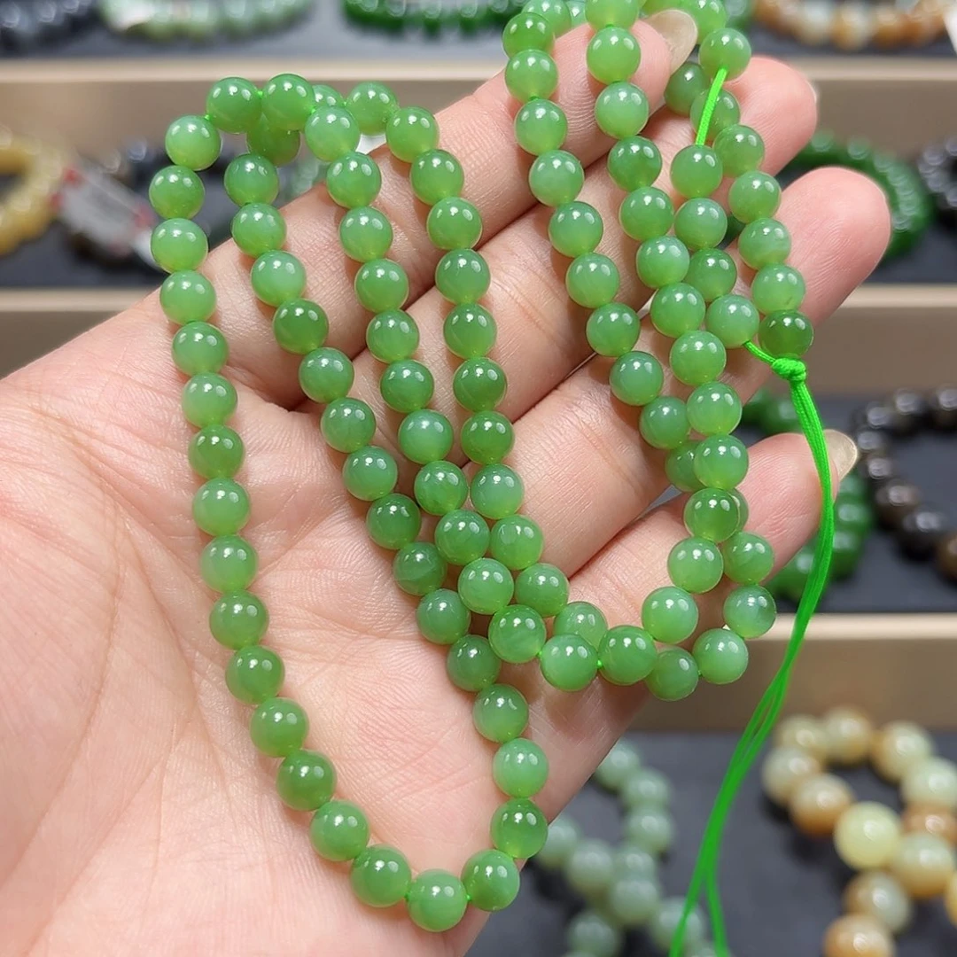 和田玉（碧玉）未镶嵌手链6 108 苹果绿 俄