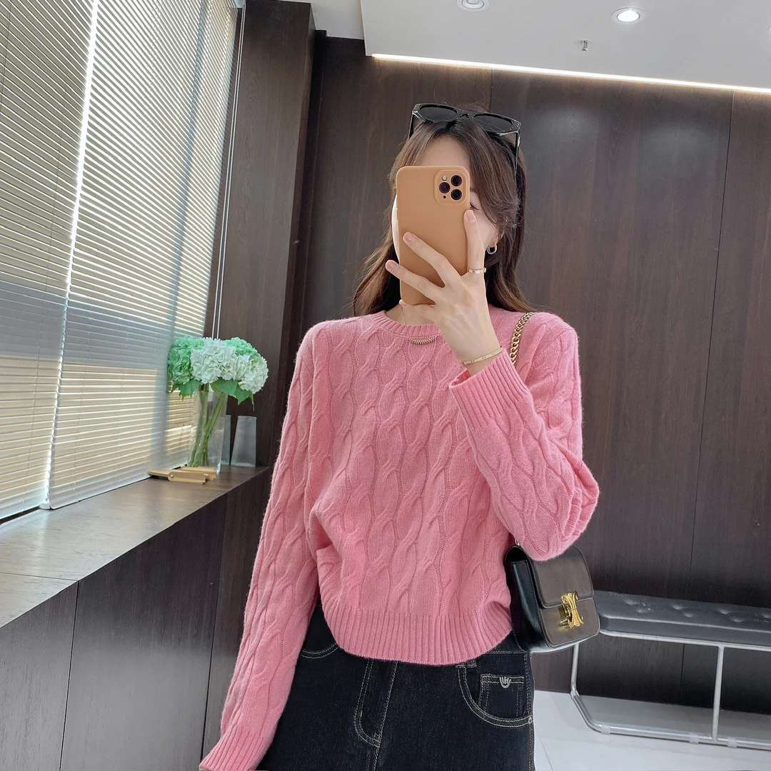 IMFLY金小金自制女装 羊毛衫DYW9909秋冬麻花圆领绵羊毛上衣
