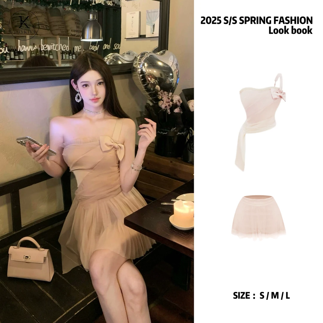 JOY KIKI金金【许愿池少女】春季纯欲仙女甜美单肩抹胸上衣J25A398