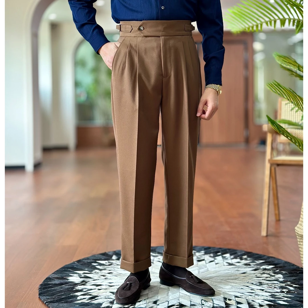 高腰那不勒斯直筒长西裤男士商务绅士休闲百搭日常简约