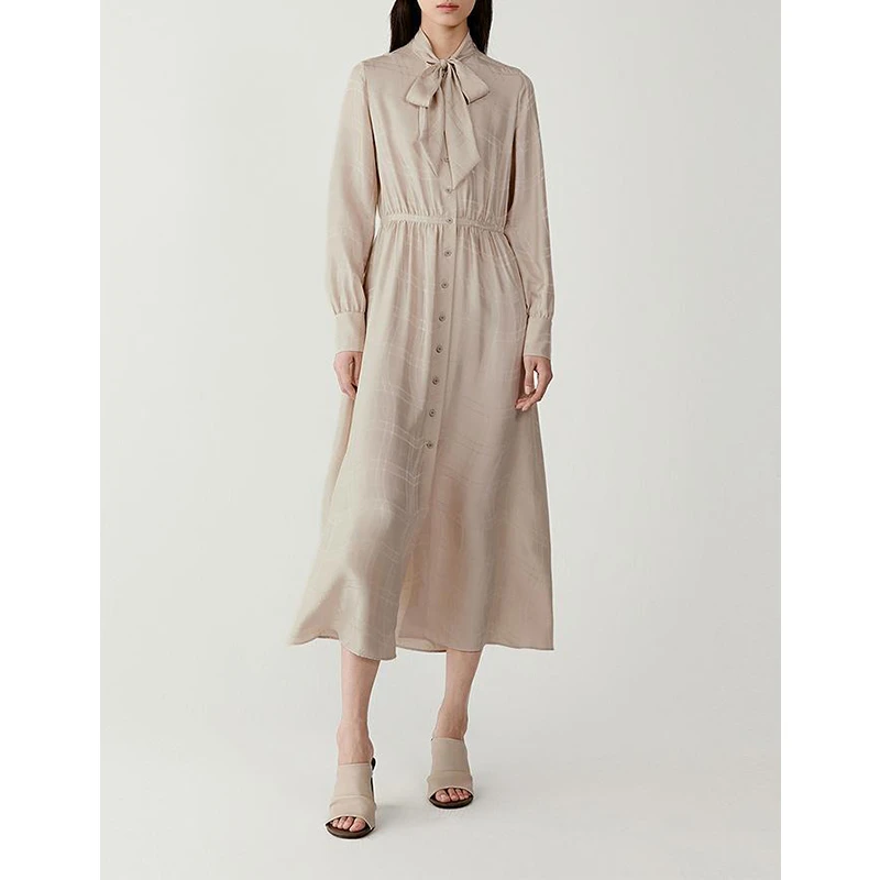 原单非市面货！“禾家桑波缎”提花长款系带连衣裙B441