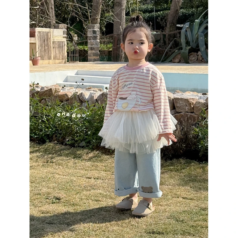 one豆·25春~咖啡小猫条纹T恤5267