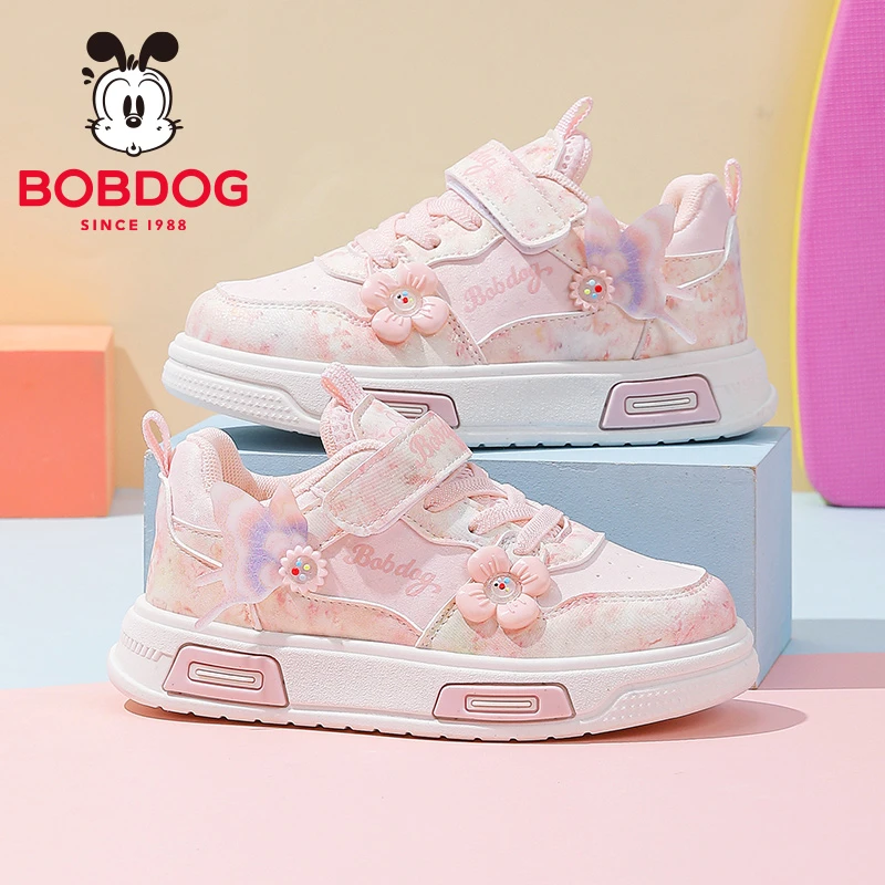 Bobdog/巴布豆女童板鞋2025春秋款皮面儿童公主鞋女孩休闲运动鞋
