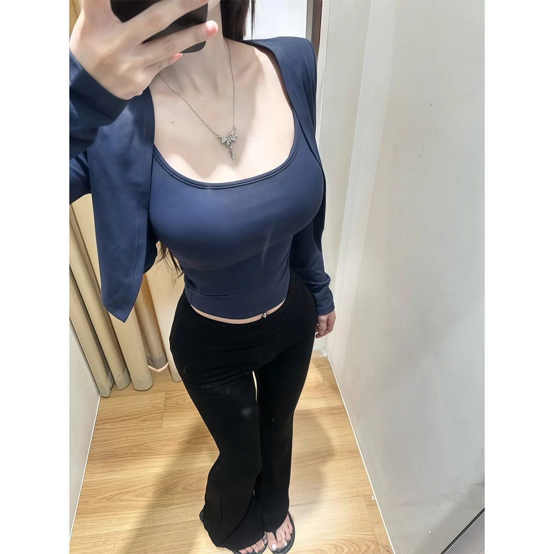 纯欲性感吊带背心长袖开衫女秋季新款修身显瘦高级感高腰长裤套装