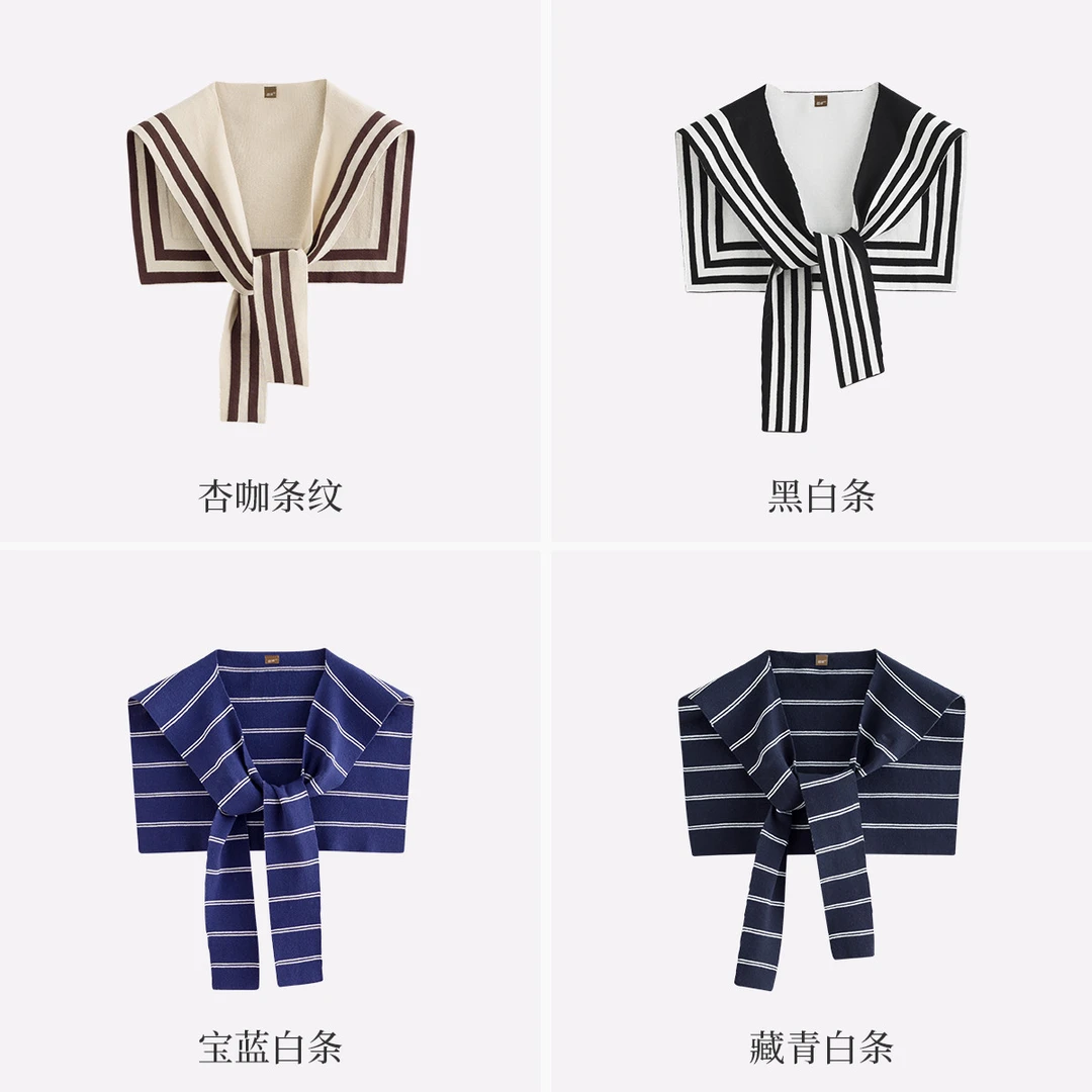 【茵曼女装】茵曼海军风条纹针织小披肩学院风外搭上衣F18438541