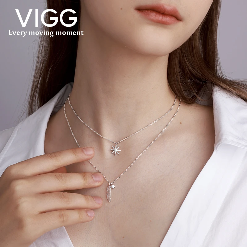 VIGG 坠链均925银合成锆石 s925银 仲夏叶之星套链  简约时尚