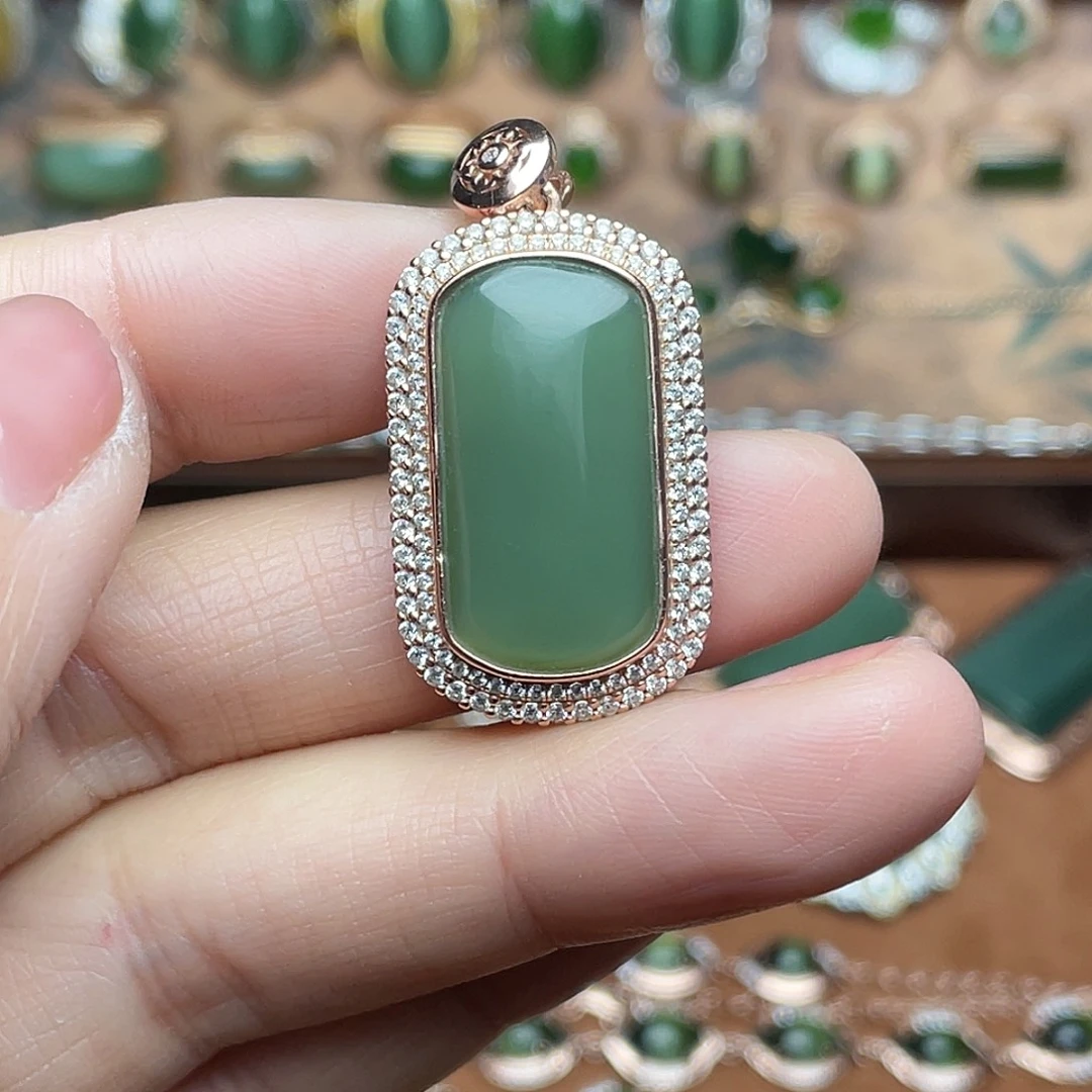 和田玉（碧玉）银S925镶嵌吊坠(不含链)吊坠