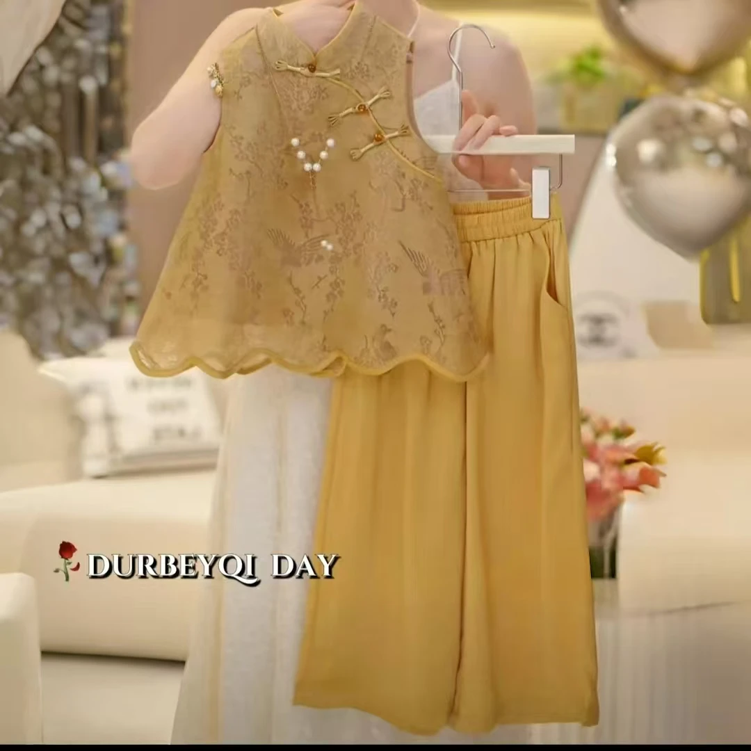 1夏装新款大童洋气时髦新中式儿童女宝宝洋气时髦裤子绝美套装