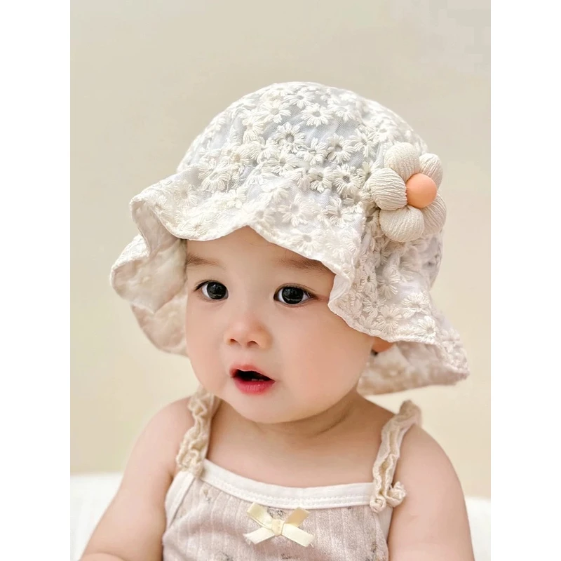 韩版婴儿防晒帽子春夏款韩系女宝宝小月龄渔夫帽遮阳松紧胎帽潮