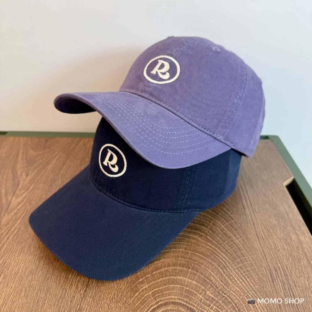 韩版春夏季Ⓡ字母刺绣棒球帽新款情侣款软顶大头围遮阳百搭鸭舌帽