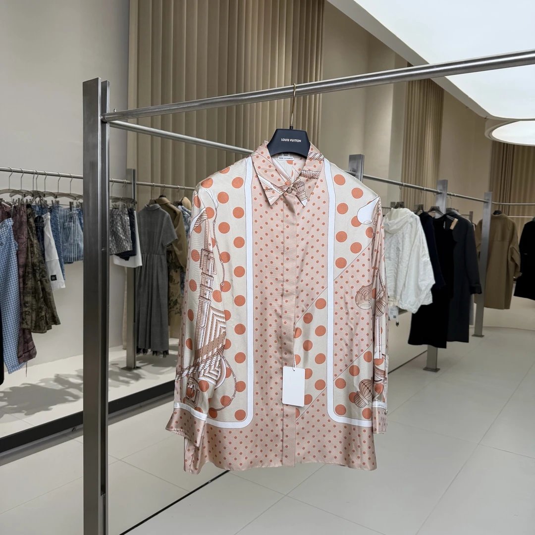 99新 Hermes/爱马仕 锁链波点真丝衬衫 36码 GM005805