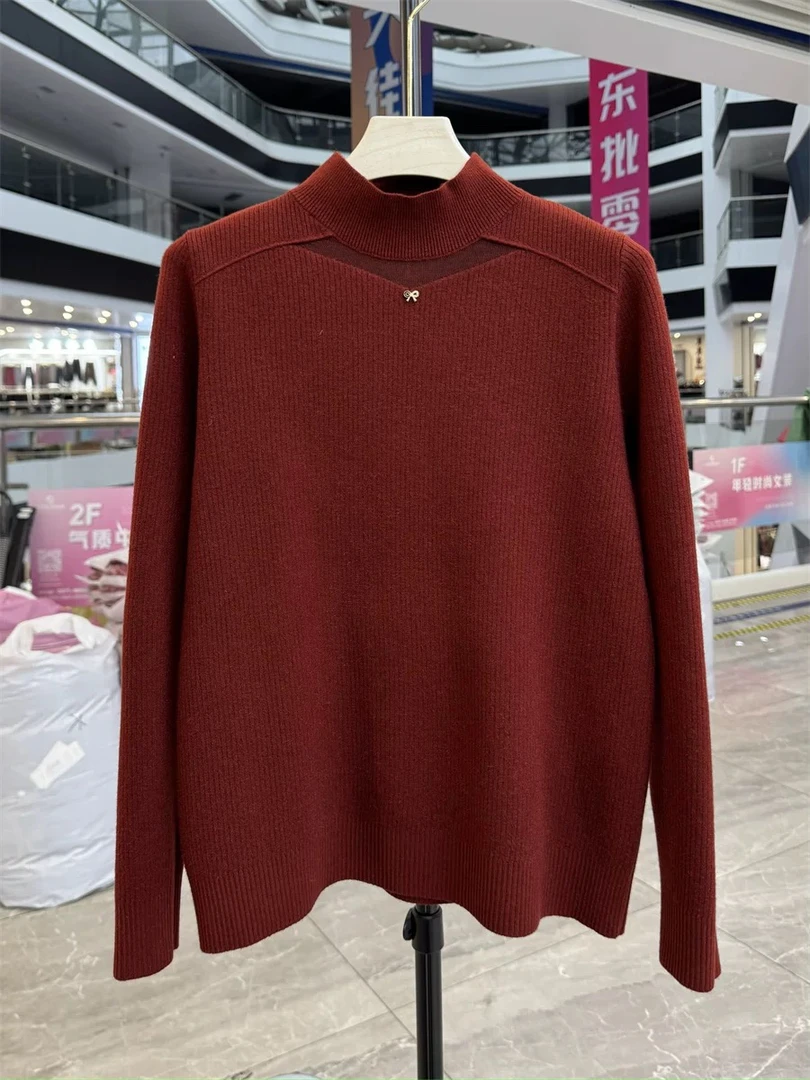 秋冬2024新款镂空坑条内搭一体绒显瘦修身毛针织衫