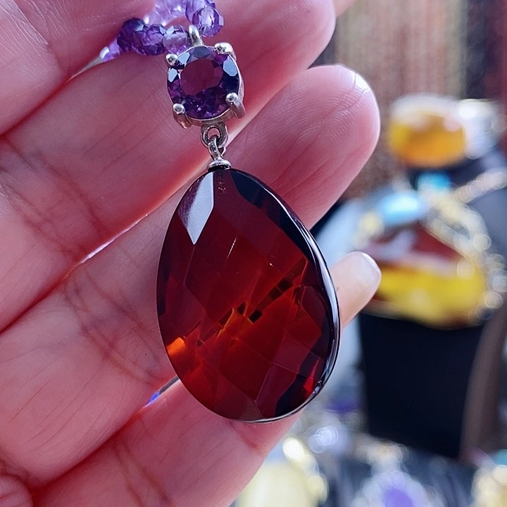 琥珀颈饰银S925镶嵌吊坠