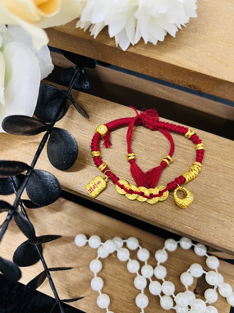 足金999五帝币平安符手串