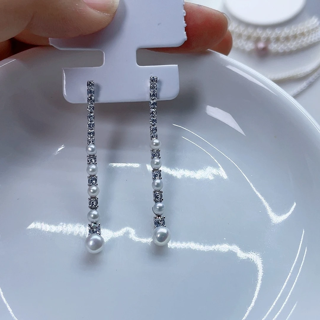 银S925镶嵌耳饰淡水珍珠