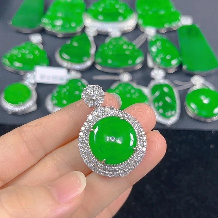 翡翠银S925镶嵌吊坠(不含链)