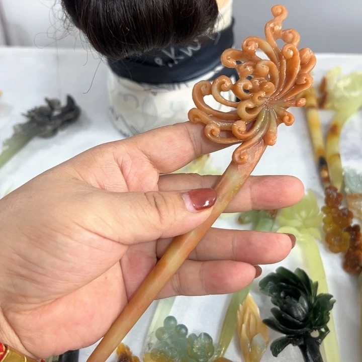 定制蛇纹石玉毛货发饰