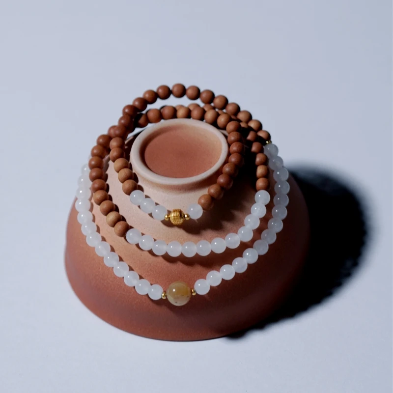 【白山茶】老山檀0.5三圈多圈白玉五条纹手串（多样性发其一）