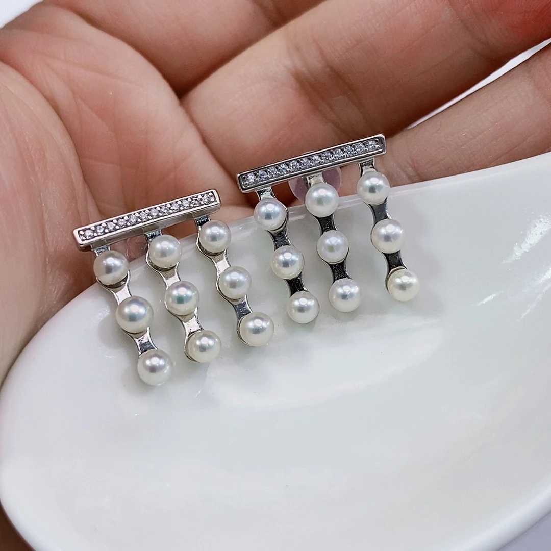 银S925镶嵌海水珍珠海水多珠耳饰