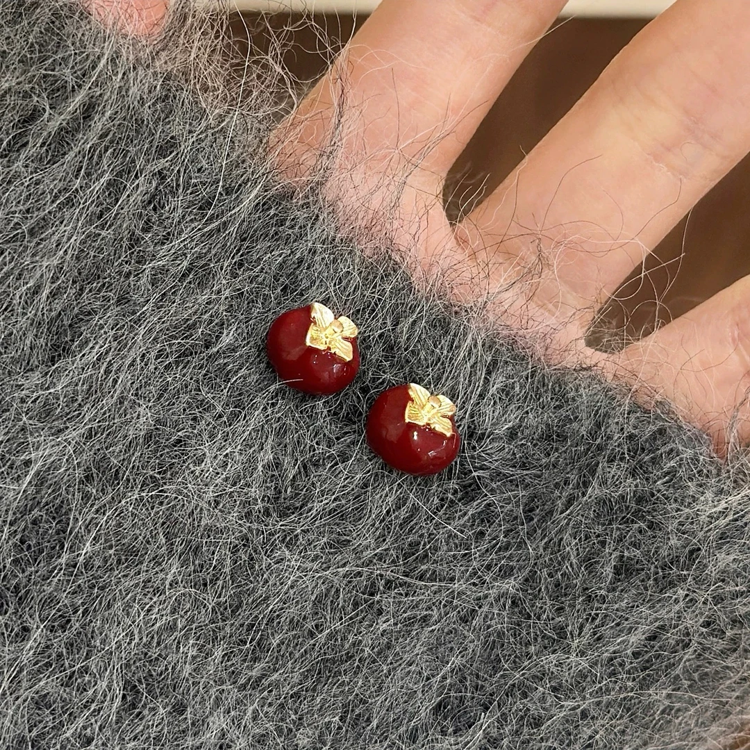 铜合金耳饰 D2042 S925银针柿柿如意秋冬轻奢高级感气质耳饰