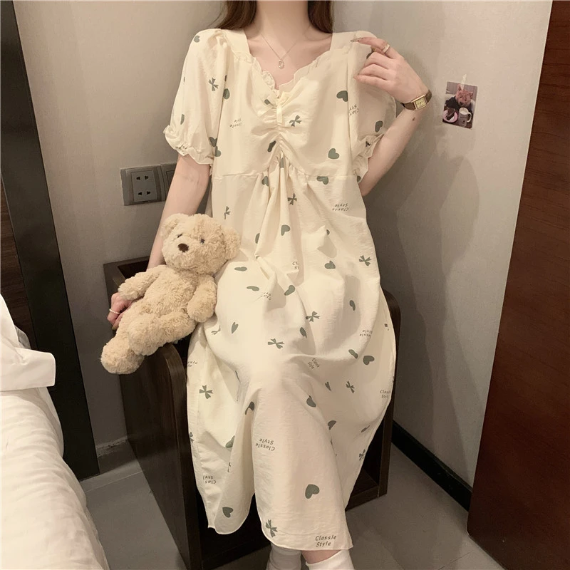 夏季睡裙女士新款云朵棉短袖带胸垫甜美睡衣休闲舒适家居服可外穿