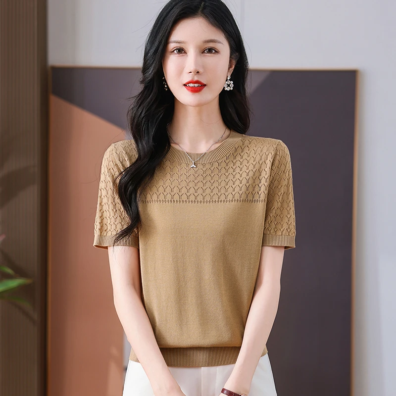 夏季新款爆款镂空立体纹时尚显瘦宽松T恤WP662