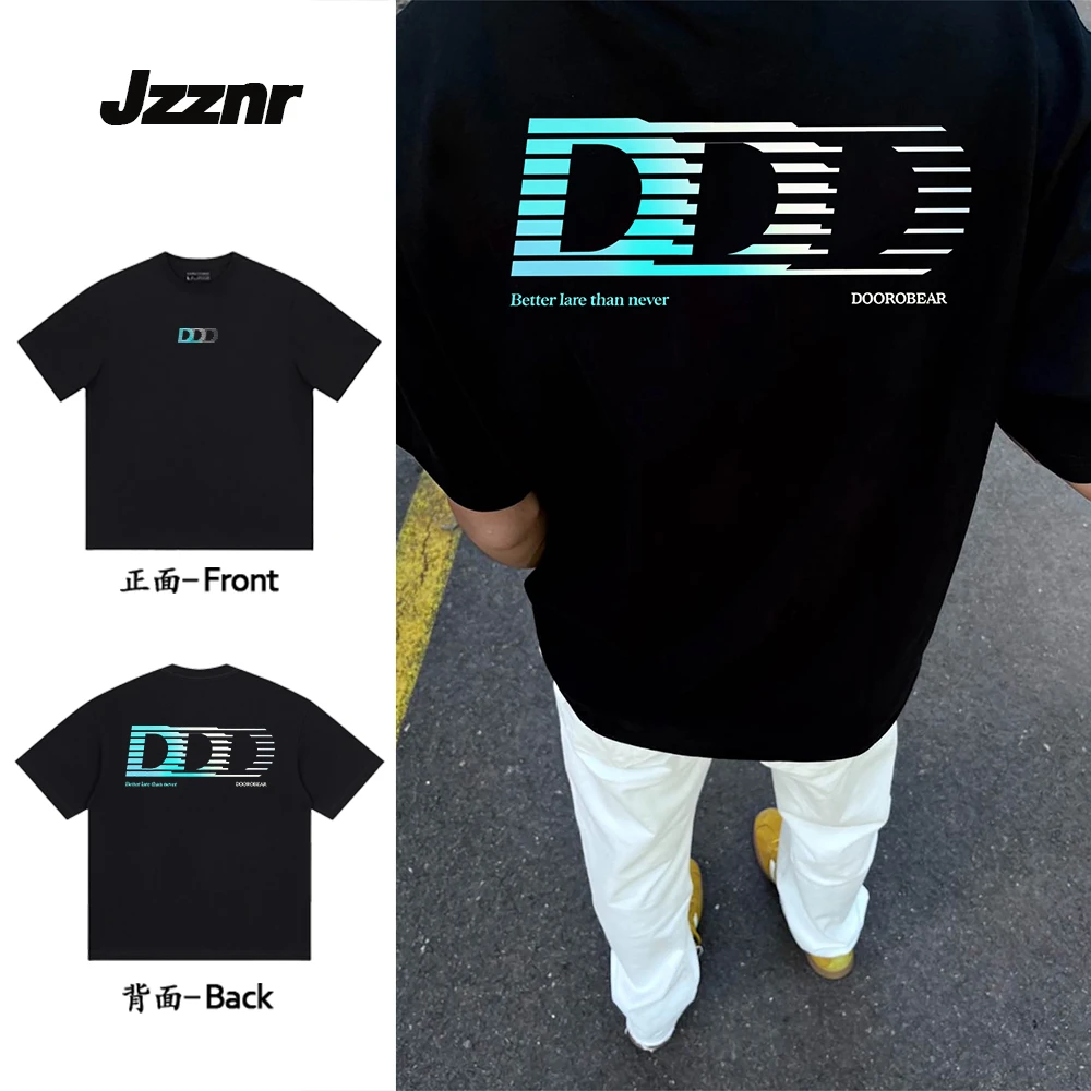 美式高街重磅纯棉字母D短袖t恤男夏季潮牌上衣宽松情侣装半袖女