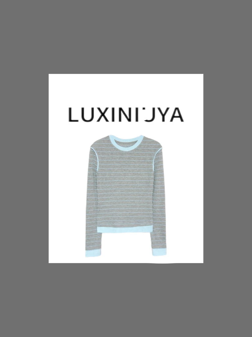 【LUXINIUYA】 灰的蓝处方 撞色条纹基础设计感百搭上衣#QDS72821