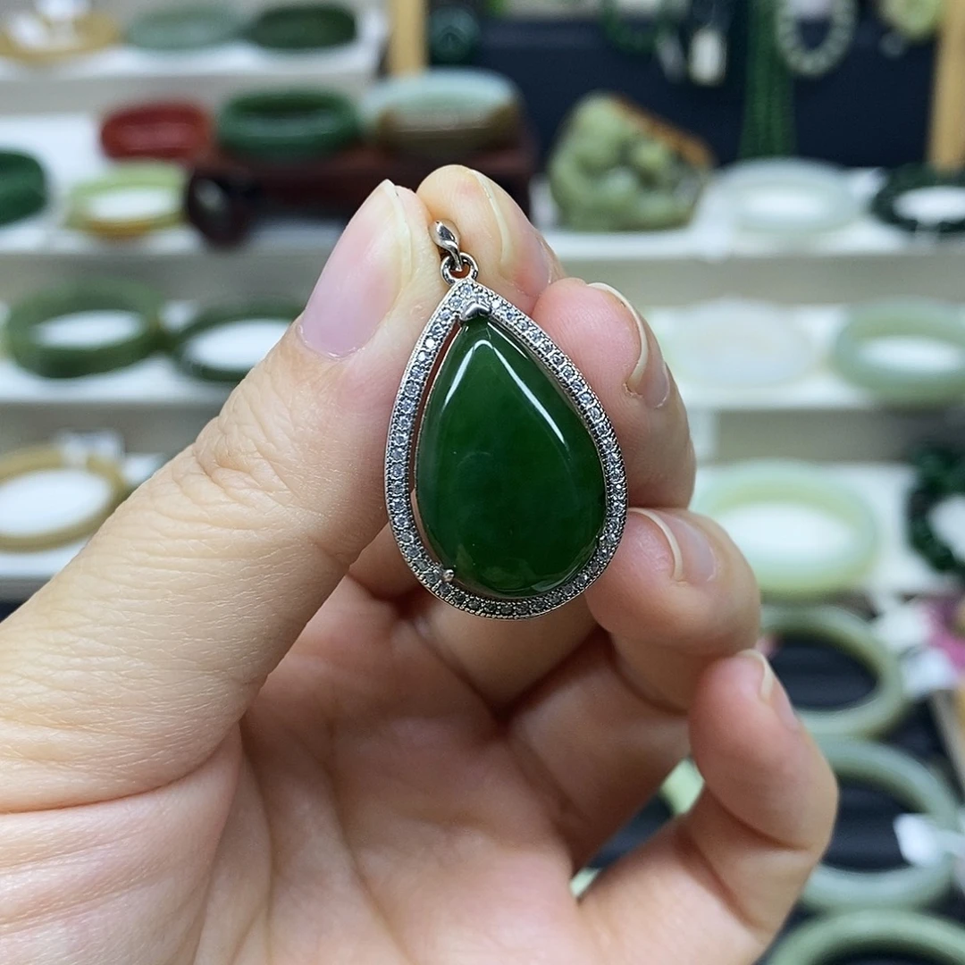 和田玉（碧玉）银S925镶嵌颈饰