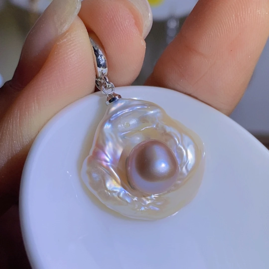 银S925镶嵌天然淡水珍珠淡水珍珠沐*漪