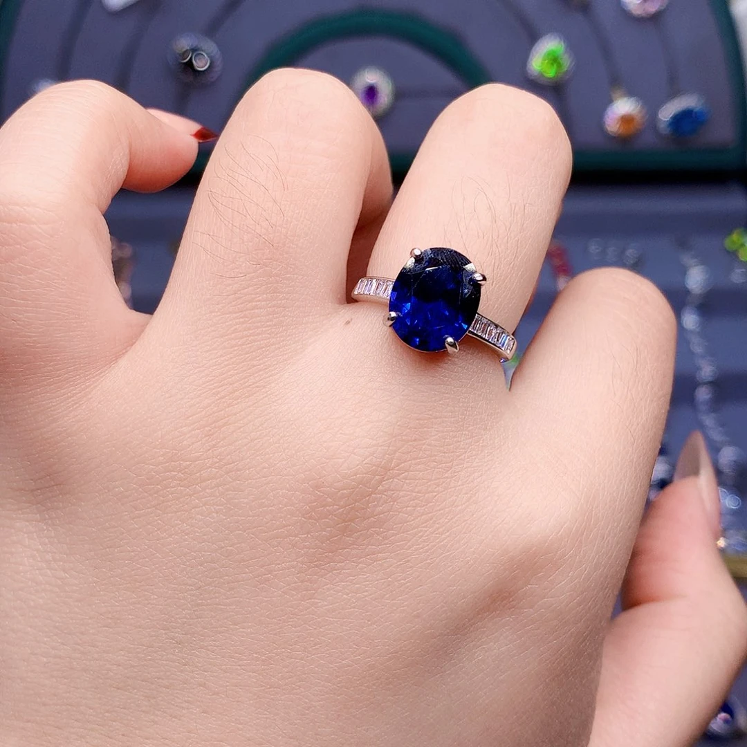 蓝宝石戒指银S925镶嵌