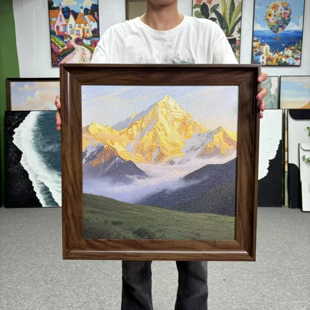 法式复古日照金山风景油画装饰画适合客厅餐厅玄关5050