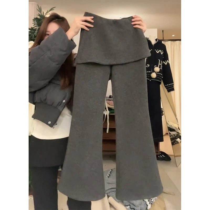 假两件微喇叭裤女2025早春新款屁帘裤子今年流行欧货爆款裙裤叠穿