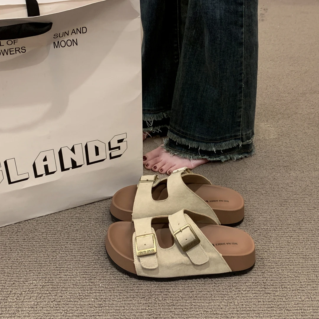 三福厚底勃肯鞋女鞋2025新款凉拖鞋夏外穿沙滩一字拖软底拖鞋