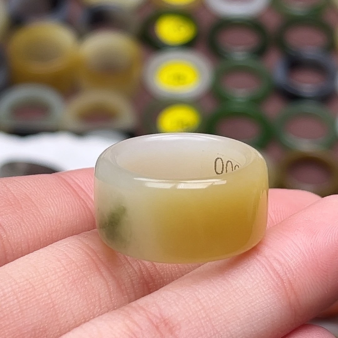 和田玉未镶嵌戒指17.5一口糖翠