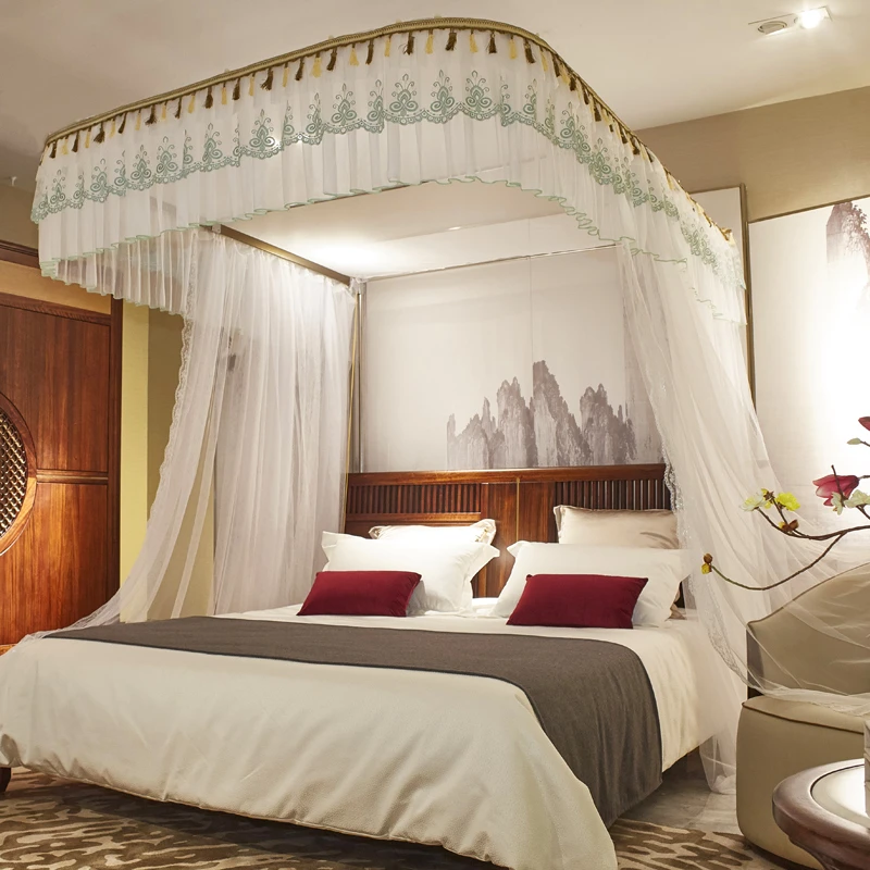 u型轨道导轨蚊帐1.5m/1.8m床三开门双人家用加厚加密新款公主风