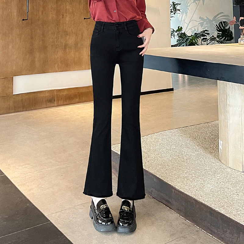 黑色喇叭裤女秋季2025年新款爆款高腰小个子弹力显瘦微喇牛仔裤