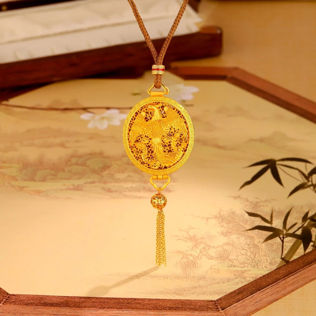 钛钢布艺项链  金凤香囊编织绳项链凤凰流苏可打开设计国风毛衣链