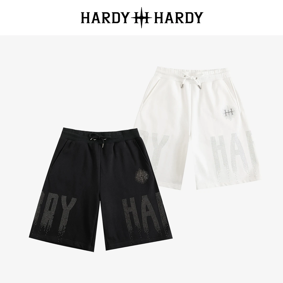 HARDYHARDY五分裤新款烫钻拔印字母情侣款系带男女同款休闲短裤
