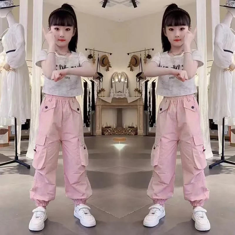 女童春秋工装裤男童薄款休闲裤中大童时尚街舞潮裤儿童棉质束脚裤