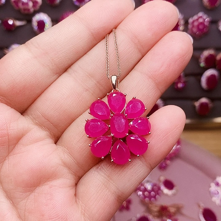 银S925镶嵌颈饰红宝石