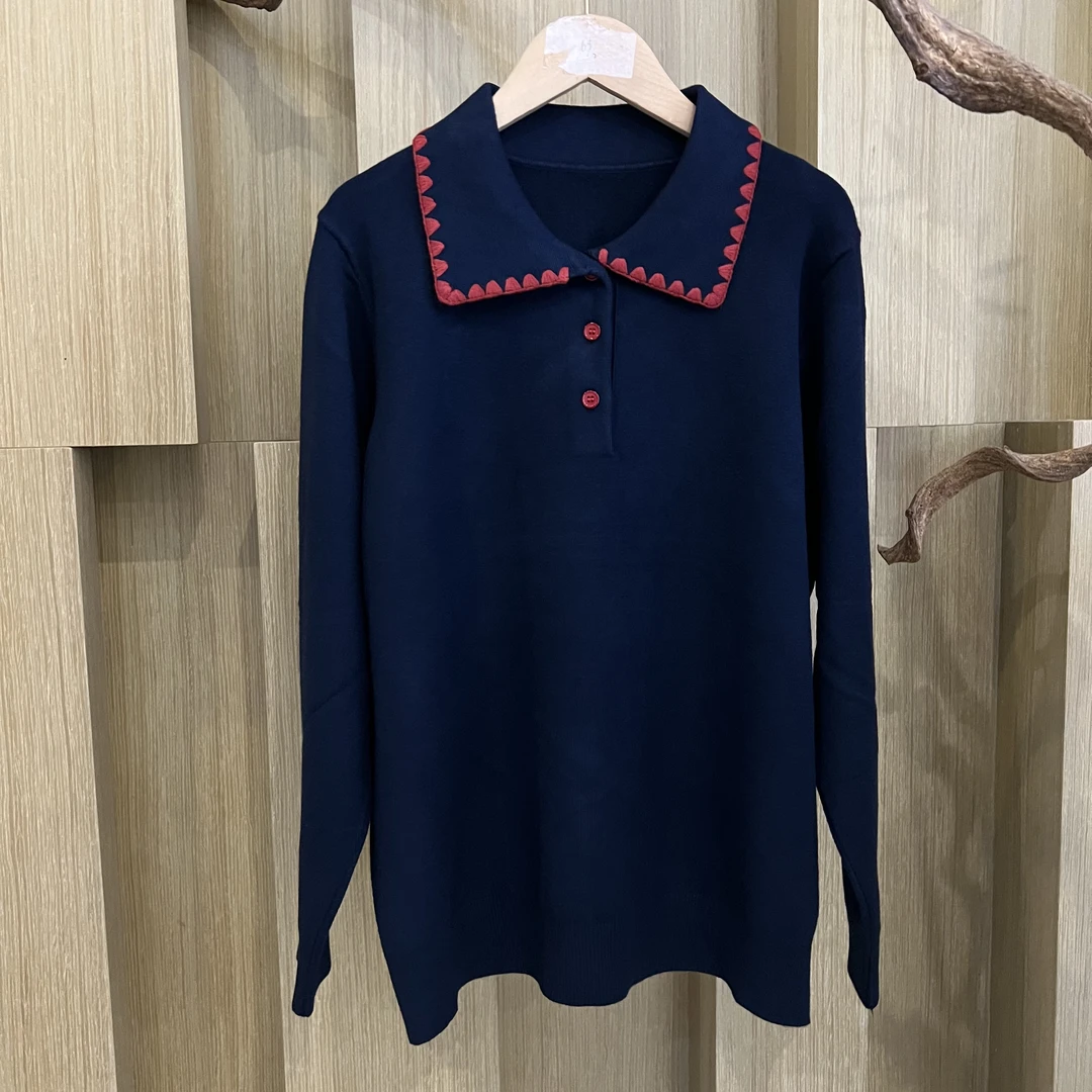 【嘉一定制】韩版时尚洋气舒适藏蓝Polo领长袖秋冬上衣522