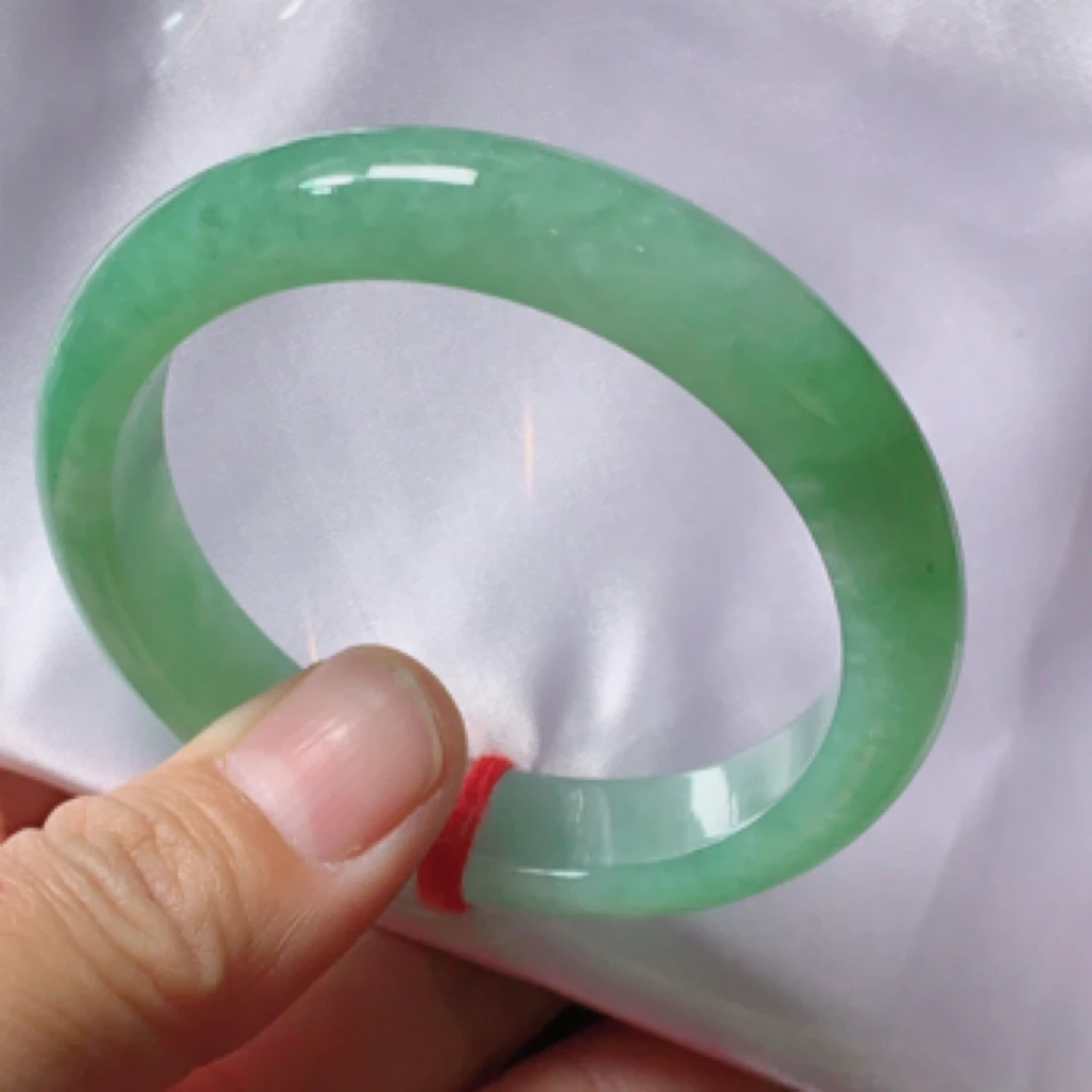 16号缅甸天然A货翡翠手镯冰透满绿5253圈口